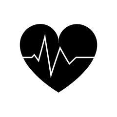 Heartbeat symbol in black and white style on transparent background silhouette