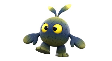 Cute 3D cartoon monster with big yellow eyes and blue textured body