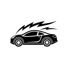 Silhouette of a fast moving sports car on transparent background