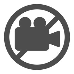 Reel to reel video camera ban solid icon, retro camera concept. Vector graphics. Prohibited item sign on white background, glyph style icon for mobile or web design.