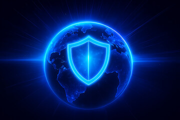 global connection world security abstract blue background with circles