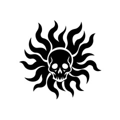 Skull surrounded by flame like structures on transparent background silhouette