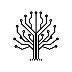 Circuit tree with branches and connectors on transparent background silhouette