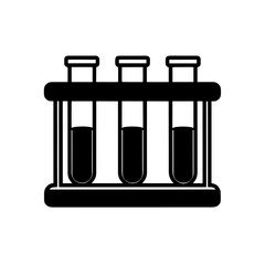 Three test tubes in a black holder icon on transparent background silhouette