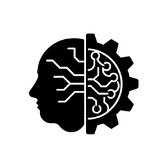 Human head with circuit and gear combination on transparent background silhouette