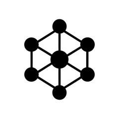 Black circles connected by lines forming cube on transparent background silhouette