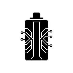 Stylized battery with circuit connections on transparent background silhouette