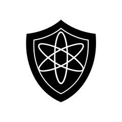 Shield with atom symbol science protection on transparent background silhouette