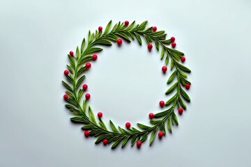 A Christmas wreath featuring geometric leaves is set against a minimalist white background