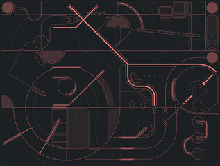 Abstract Technical System Diagram Illustration. Minimalist conceptual flowchart background