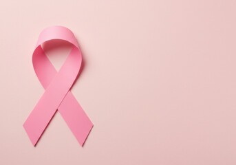 Breast cancer awareness month concept with pink ribbon on a pastel background