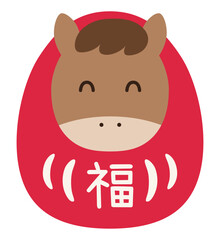 午年のかわいだるまのベクターイラスト。馬,正月,飾り,干支,年賀状