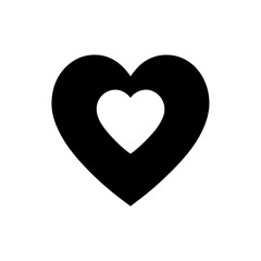 Black heart shape with white heart inside on transparent background silhouette