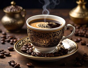 Rich coffee in ornate cup
