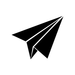 Black silhouette of a paper airplane icon on transparent background