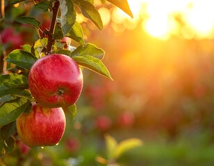 Ripe apples on a branch at sunset (1)