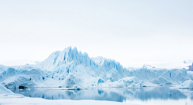 Majestic icebergs reflecting in the calm waters of greenland, creating a serene and breathtaking arctic landscape