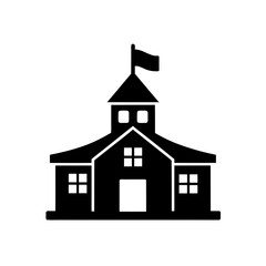 Black silhouette of a school building icon on transparent background