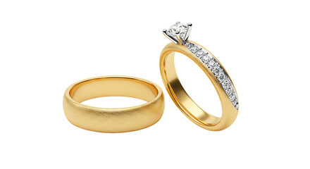 Golden wedding rings isolated on white background