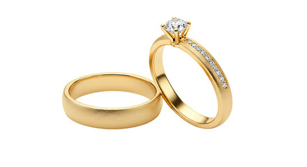 Golden wedding rings isolated on white background
