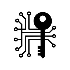 Digital key with circuit board connection on transparent background silhouette