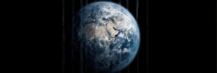 Earth globe glass prison climate crisis fragile planet dark background hope