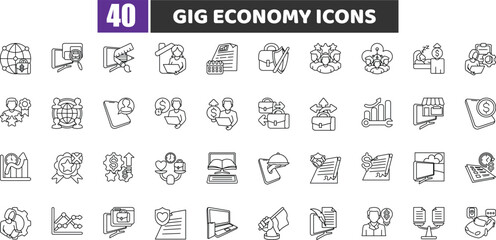 Gig Economy Icons Set - Freelance and Remote Work Vector Collection