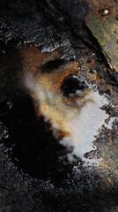 Moody reflection, oil puddle, face, eye, water, texture, abstract mystery emotion