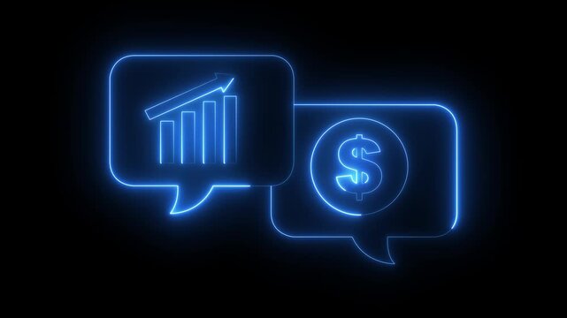 glowing neon growth graph icon and dollar icon with black background. dollar coin graph icon and growth graph. upward trajectory of success and financial progress.