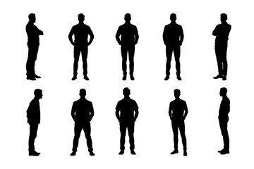 Vector silhouettes of standing men in various poses, symbol of confidence and strength