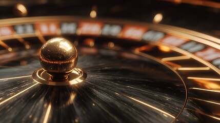 Obraz premium view showcases a golden sphere at the heart of an elegant roulette wheel, exhibiting refined textures and a luxury aesthetic.