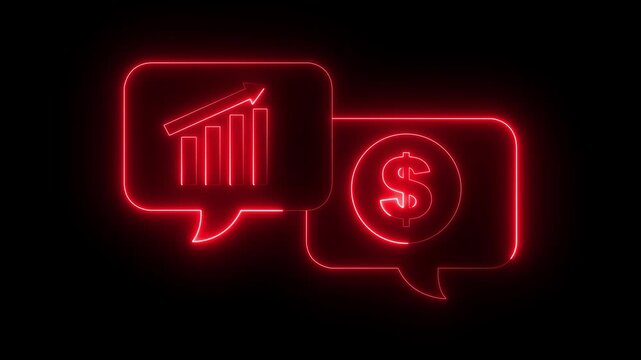 glowing neon growth graph icon and dollar icon with black background. dollar coin graph icon and growth graph. upward trajectory of success and financial progress.