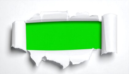 Ripped paper with a vibrant green rectangle