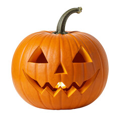 Carved halloween jack-o-lantern pumpkin glowing with festive spooky light for autumn celebrations isolated on transparent background