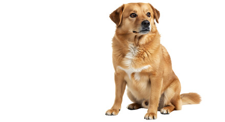 Golden retriever puppy sitting isolated on white background