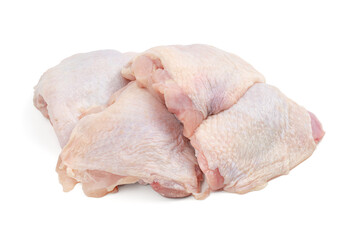Raw chicken quarters isolated on white background. Raw fresh chicken meat.