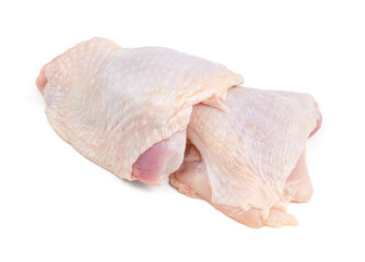 Raw chicken quarters isolated on white background. Raw fresh chicken meat.