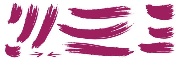 Maroon brush strokes, A high-quality black brush set. Collection of grunge maroon brush strokes of various lengths and textures background.