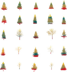 Abstract Watercolor Christmas Tree and Winter Foliage Collection with Gold Accents