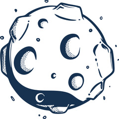 Asteroid illustration in hand-drawn style. Cosmic space rock with craters, meteorite sketch, astronomy object vector design for science, education, and space-themed projects