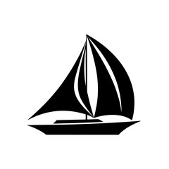 Silhouette of a sailboat with large sails on transparent background