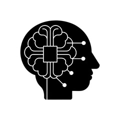 Artificial intelligence brain silhouette art on transparent background
