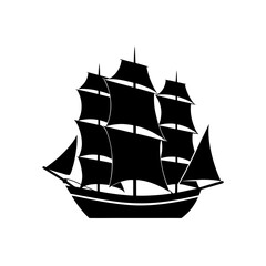 Silhouette of a sailing ship with sails on transparent background