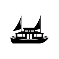 Illustration of a silhouette sailing boat on transparent background
