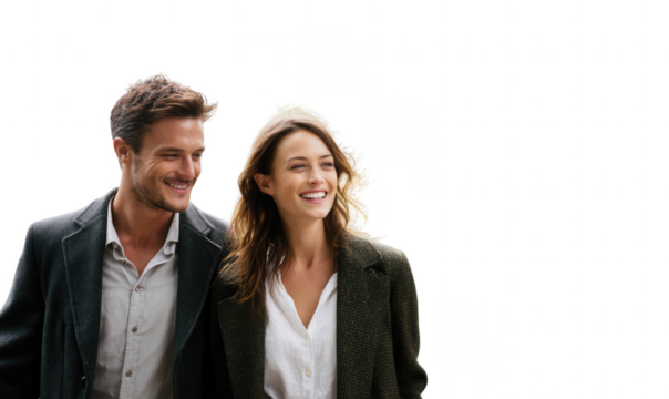 A happy couple walking together, isolated on transparent background - Powered by Adobe