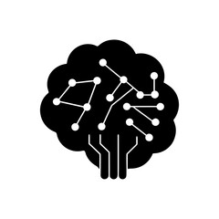 Digital brain with circuit connections icon on transparent background silhouette