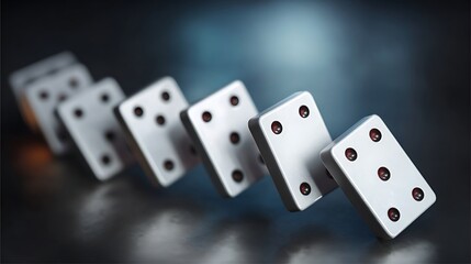 subsequent. Chain of dominoes with one missing piece, halting the cascade from above. safety posters, maintenance manuals, designed for industrial assembly lines and welding operations.