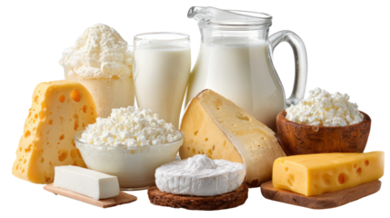 Assortment of dairy products isolated on transparent background