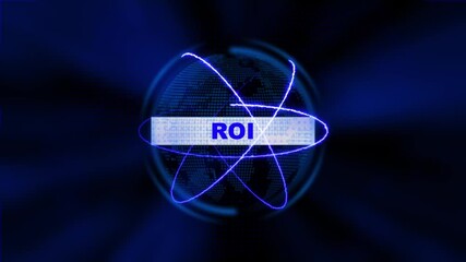 Futuristic ROI concept. Glowing holographic planet earth digital network with collaboration, innovation and corporate leadership. Business, technology and global connection background. - Powered by Adobe