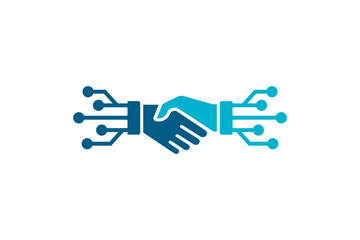 Digital Deal Online Smart Contract Handshake Tech Logo design vector